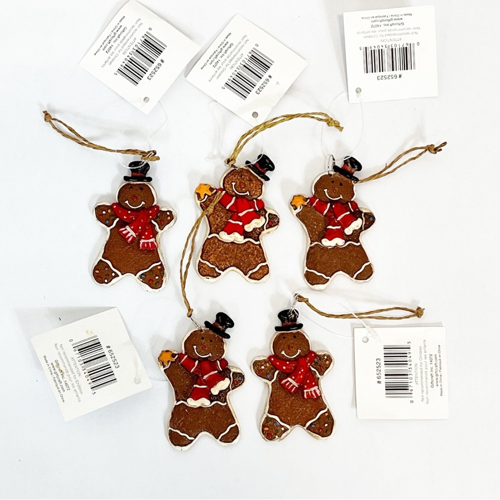 Gingerbread Snowmen Ornaments Christmas By Giftcraft Lot Of 5 New